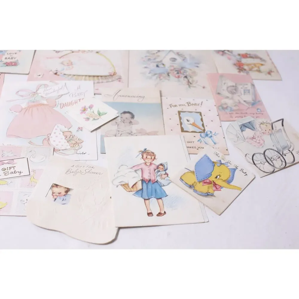 40s 50s New Baby Greeting Card Lot Scrapbooking Craft Collectible~260612-WH 1112